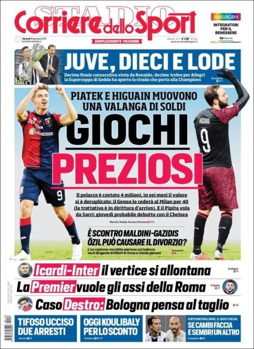 Portada CORRIERE DELLO SPORT viernes 18 enero 2019