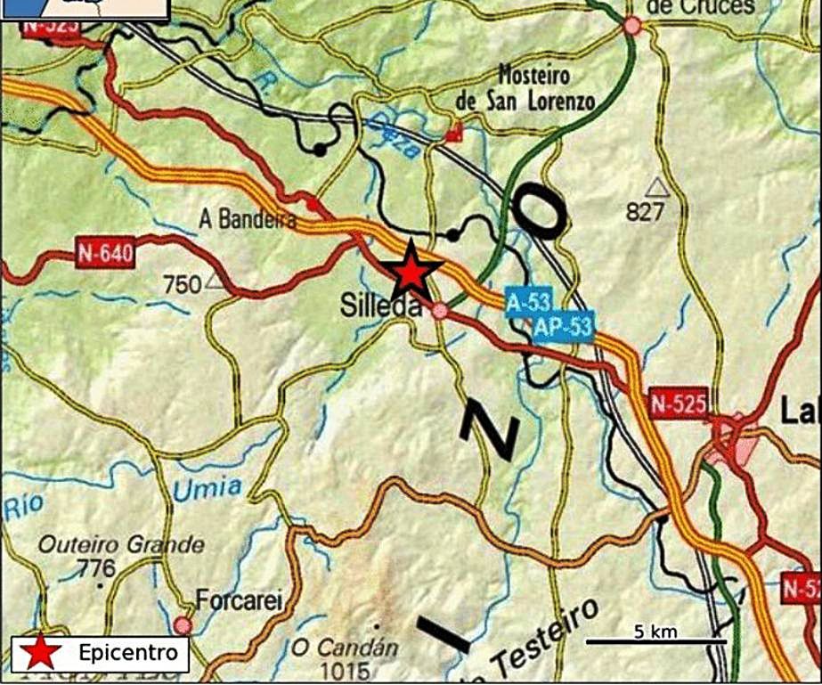El epicentro del terremoto del miércoles se localizó en el lugar de Sachocos, en la parroquia trasdezana de Negreiros. |   // IGN 
