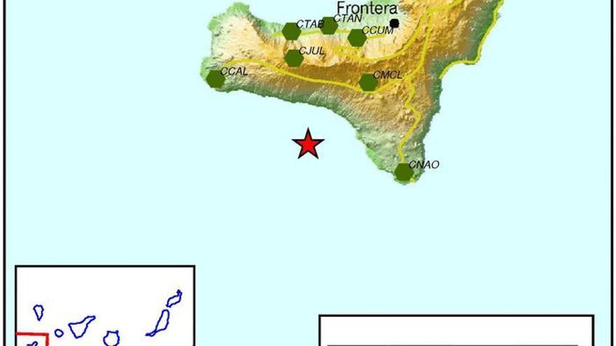 Imagen de la localización del temblor en aguas de El Hierro.