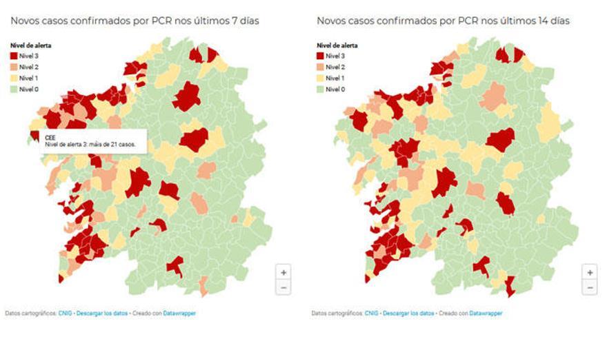 A Coruña, Arteixo, Cambre, Culleredo y Oleiros siguen en rojo en el mapa-semáforo Covid