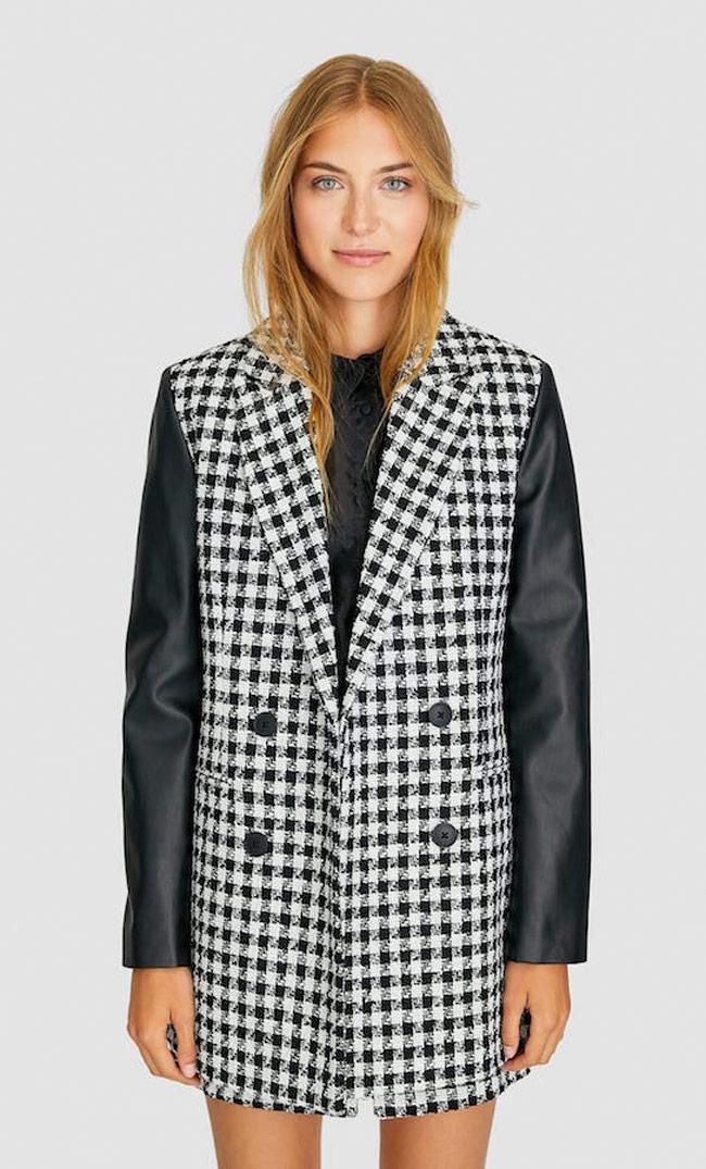 Chaqueta de pata de gallo y polipiel, de Stradivarius