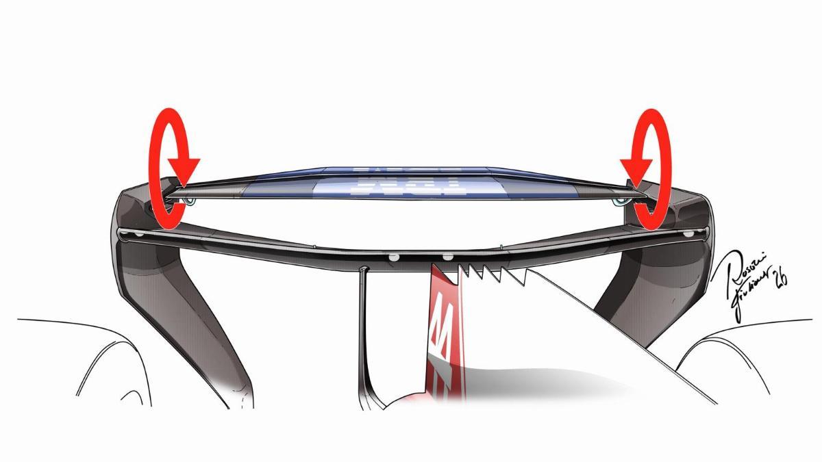 Boceto del revolucionario concepto de alerón trasero ideado por los ingenieros de Ferrari