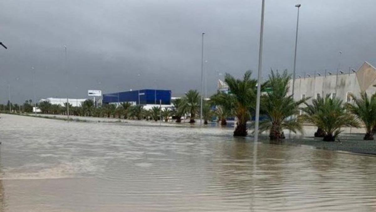 La principal avenida del polígono Granadina, anegada por la lluvia. | INFORMACIÓN