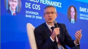 El gobernador del Banco de España, Pablo Hernández de Cos, en su intervención en el panel Inflation, Financial Stability and Employment de la conferencia conjunta de la Hong Kong Monetary Authority (HKMA) y el Bank for International Settlements (BIS).