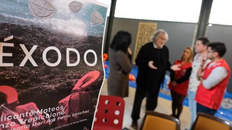 La presentación de la exposición de artes plásticas «Éxodo» en el Museo del Calzado.