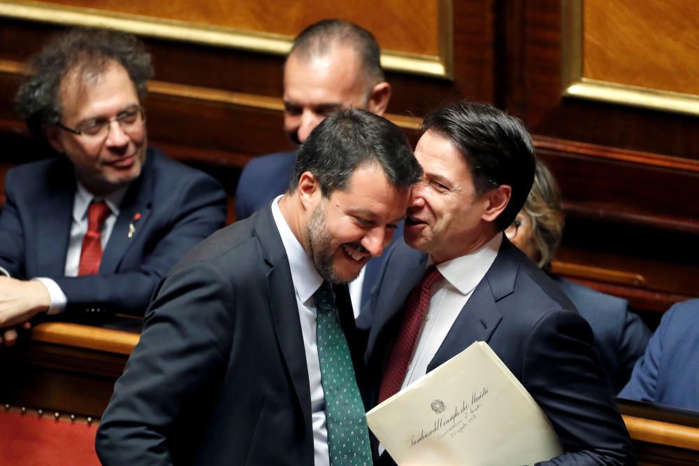 Italian Prime Minister Giuseppe Conte addresses ...