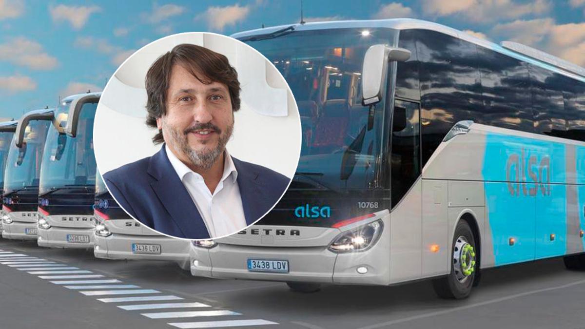 Dellos autobuses d'Alsa. Nel círuclu, Paco Iglesias.