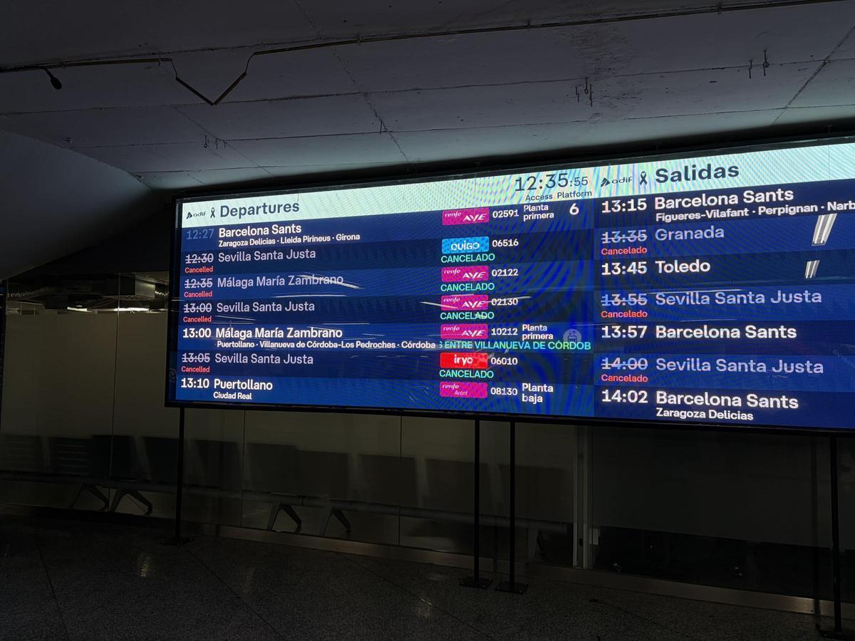 Trenes cancelados en la estación madrileña de Atocha