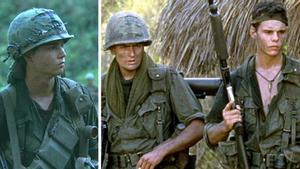 De izquierda a derecha, Johnny Depp, Charlie Sheen y Kevin Dillon, en ’Platoon’.