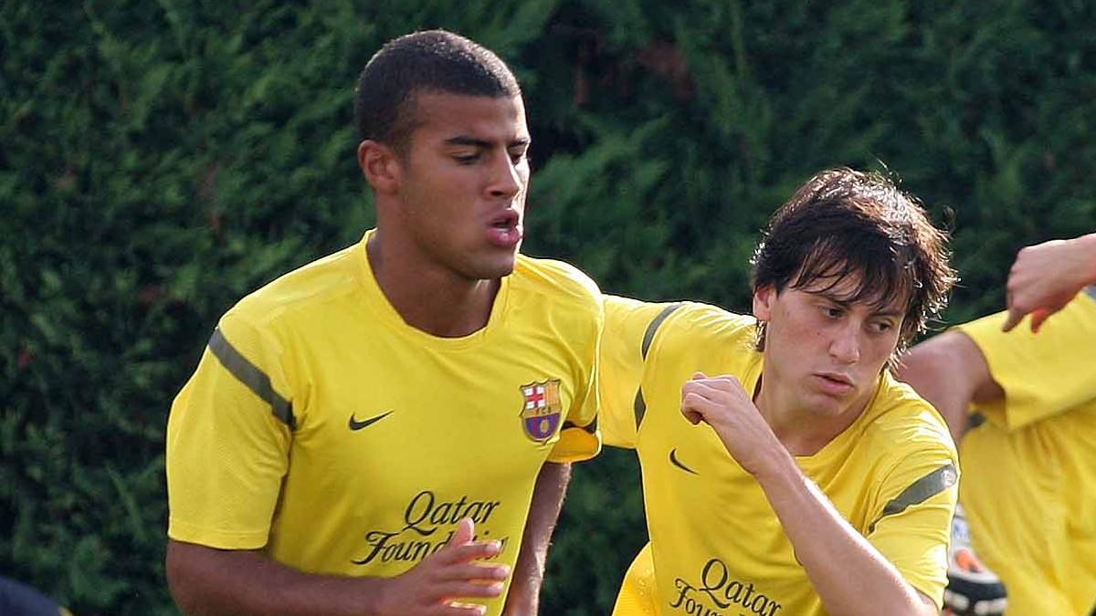 Rafinha y Espinosa en un entrenamiento del Barça B