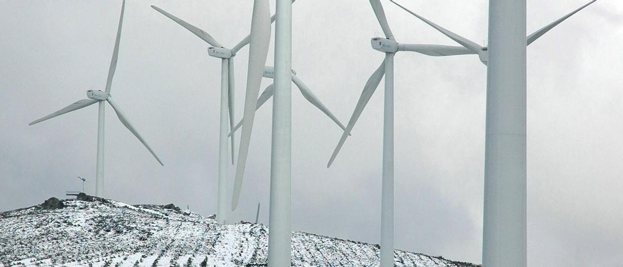 Parque eólico nevado en la zona. / Bernabé/Javier Lalín