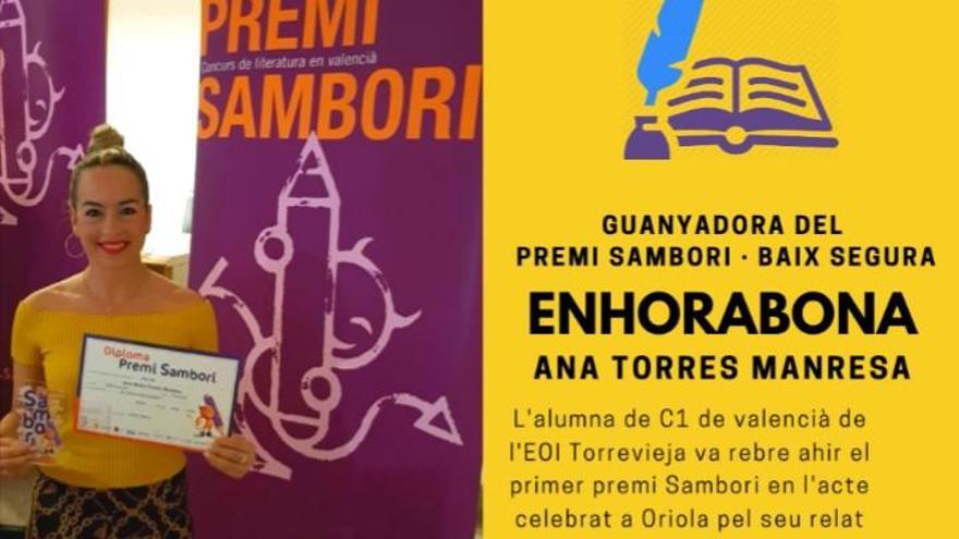 Ana Torres gana el Premio Sambori de narrativa en valenciano en la Vega Baja