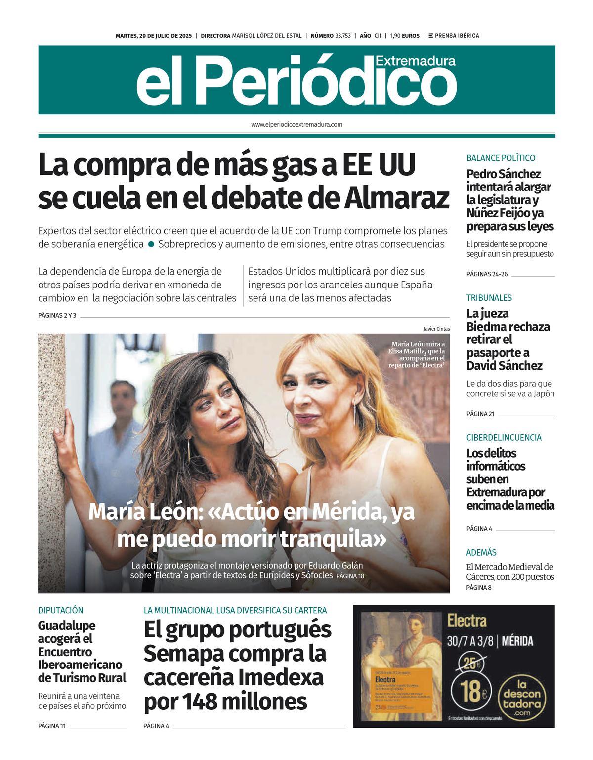 Consulta la portada correspondiente al día 29 de julio de 2025