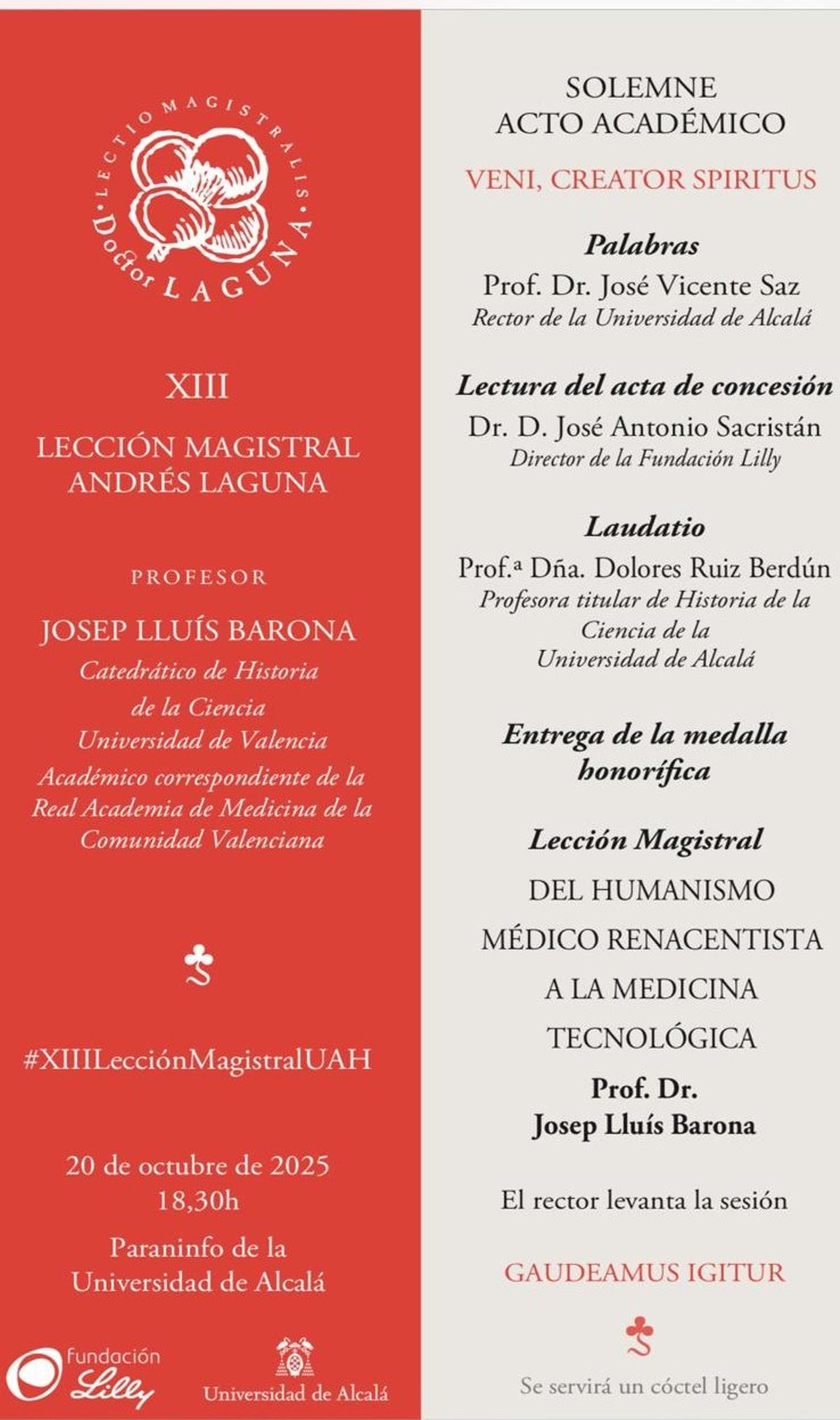 Programa del acto del próximo 20 de octubre.