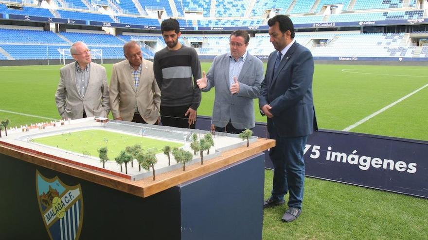 Benítez, Ben Barek, Nasser, Urdiales y Al-Thani, en la presentación de la maqueta.