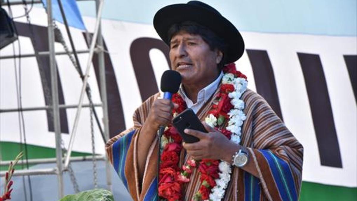 El presidente 8Evo Morales, el martes, en una intervención pública en Tiquipaya.