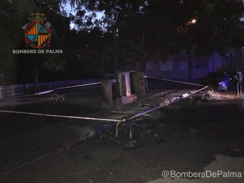 Un fuego intencionado calcina tres contenedores y un semáforo