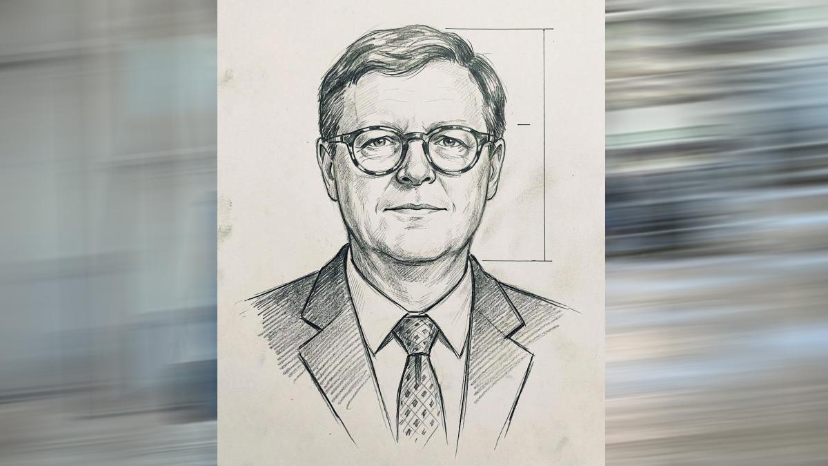 Der Unternehmer S.V. auf der Nachzeichnung eines Portraits aus dem Internet.