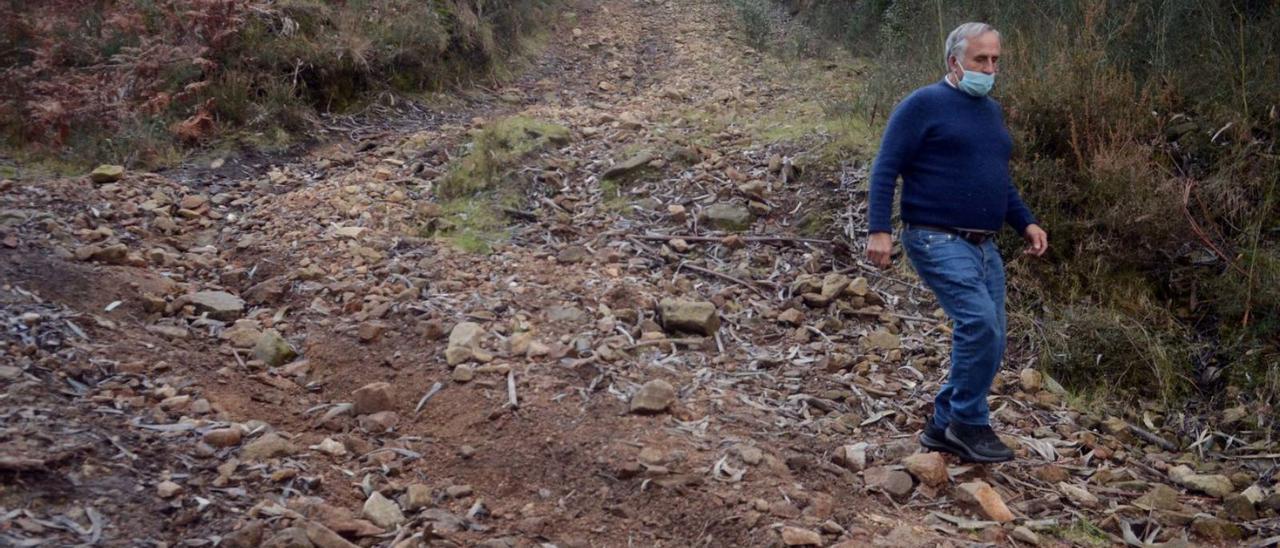 Daños provocados en una pista forestal por el paso indiscriminado de quads y motos en San Tomé.