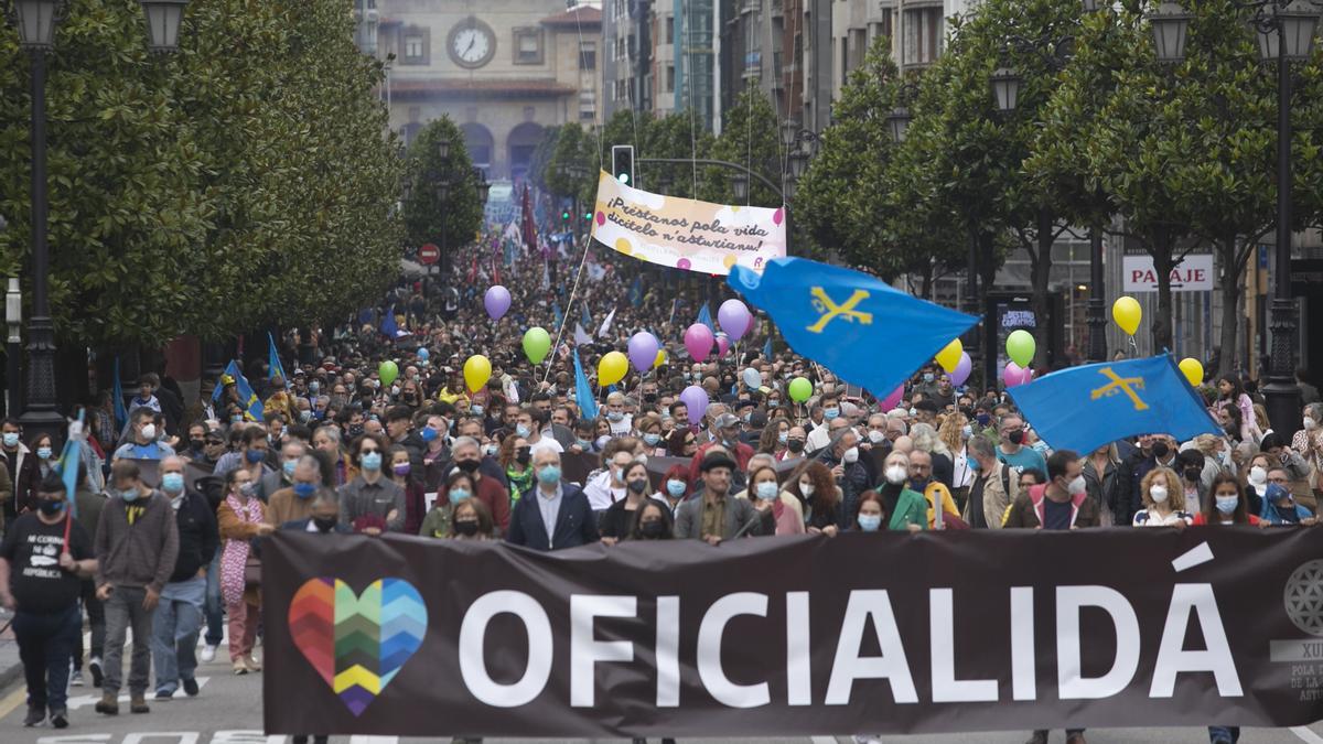 Los partidarios de la cooficialidad del asturiano se manifiestan en Oviedo