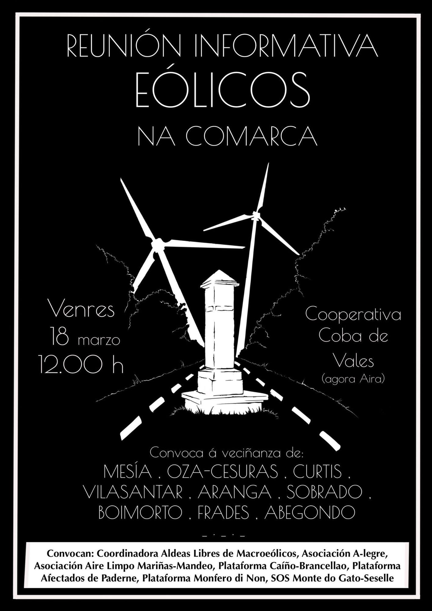 Cartel del encuentro convocado por siete plataformas sobre el impacto de los parques eólicos en la comarca