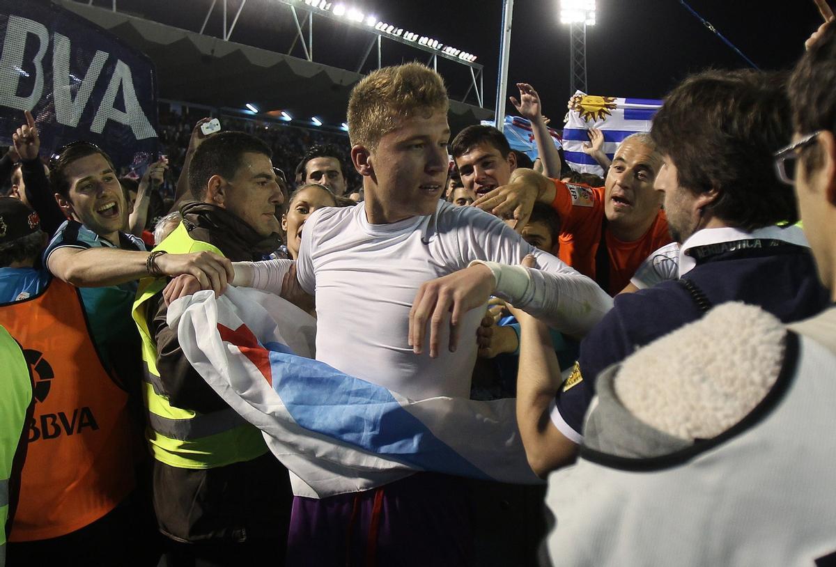 Rubén Blanco, amb disset anys, després de segellar la permanència del Celta Primera el 2013