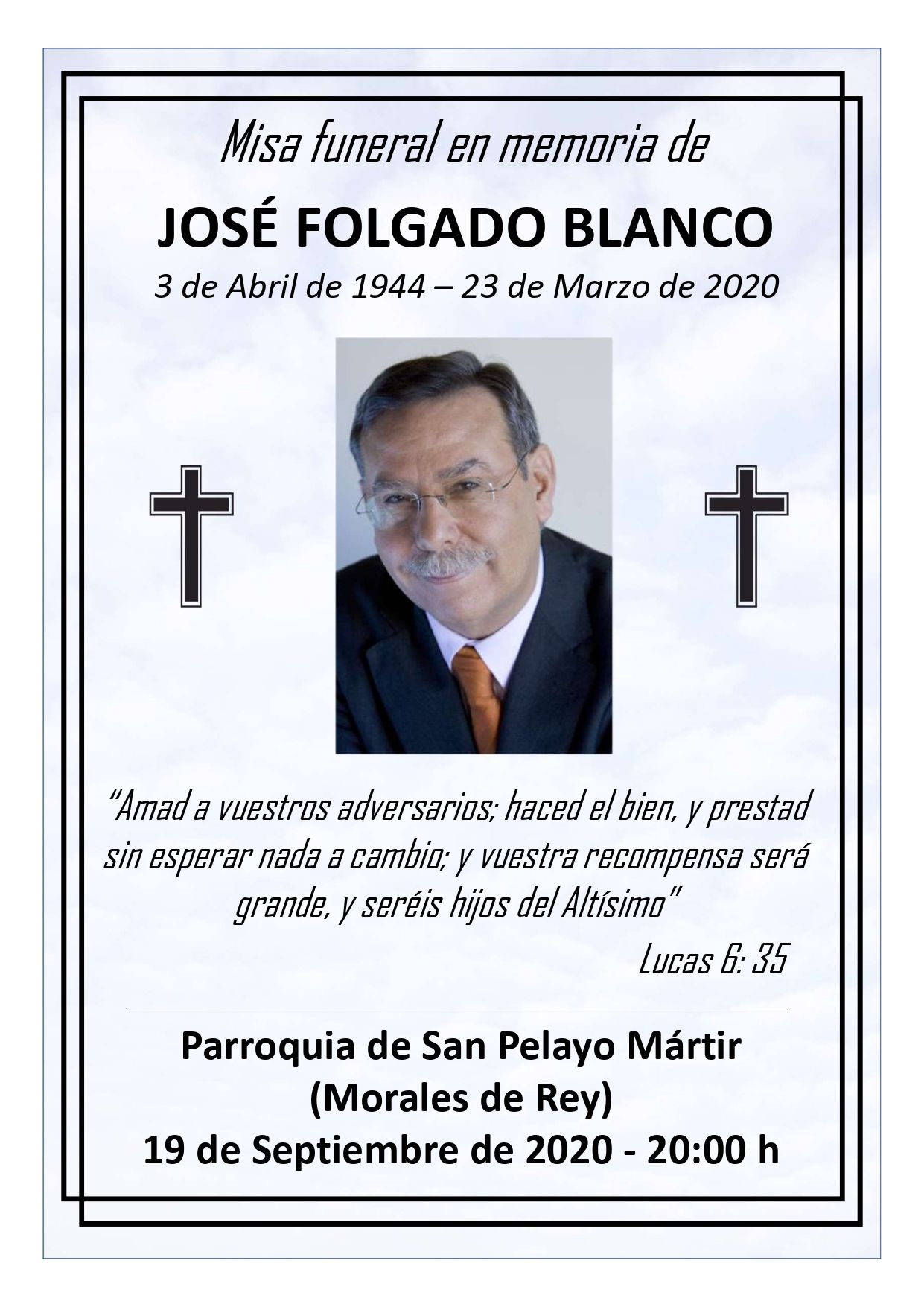 Cartel de la misa funeral por José Folgado.