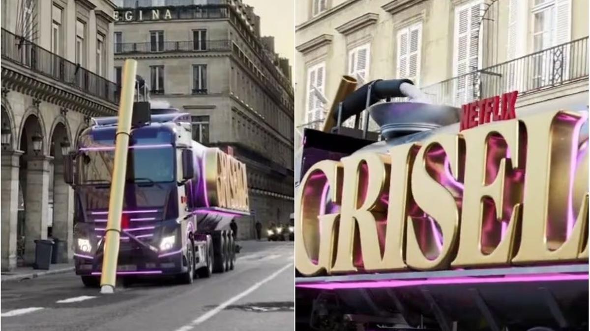 El camión publicitario de Netflix en París.