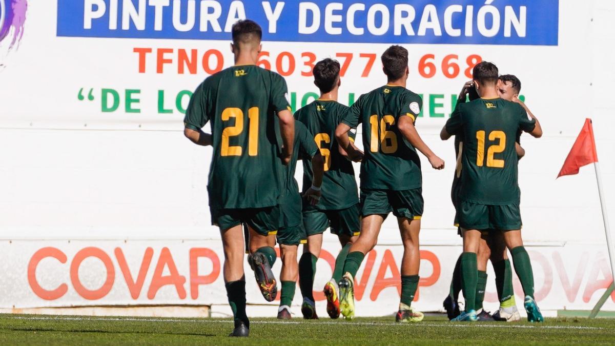 Celebración de uno de los goles del Córdoba CF B ante el Pozoblanco.