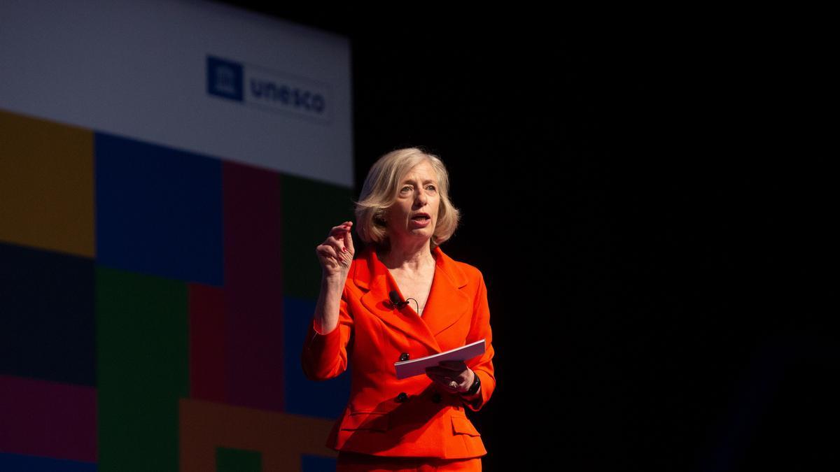 La subdirectora general de Educación de Unesco, Stefania Giannini, en la clausura de la Conferencia Mundial de Educación Superior de Unesco, en Barcelona.