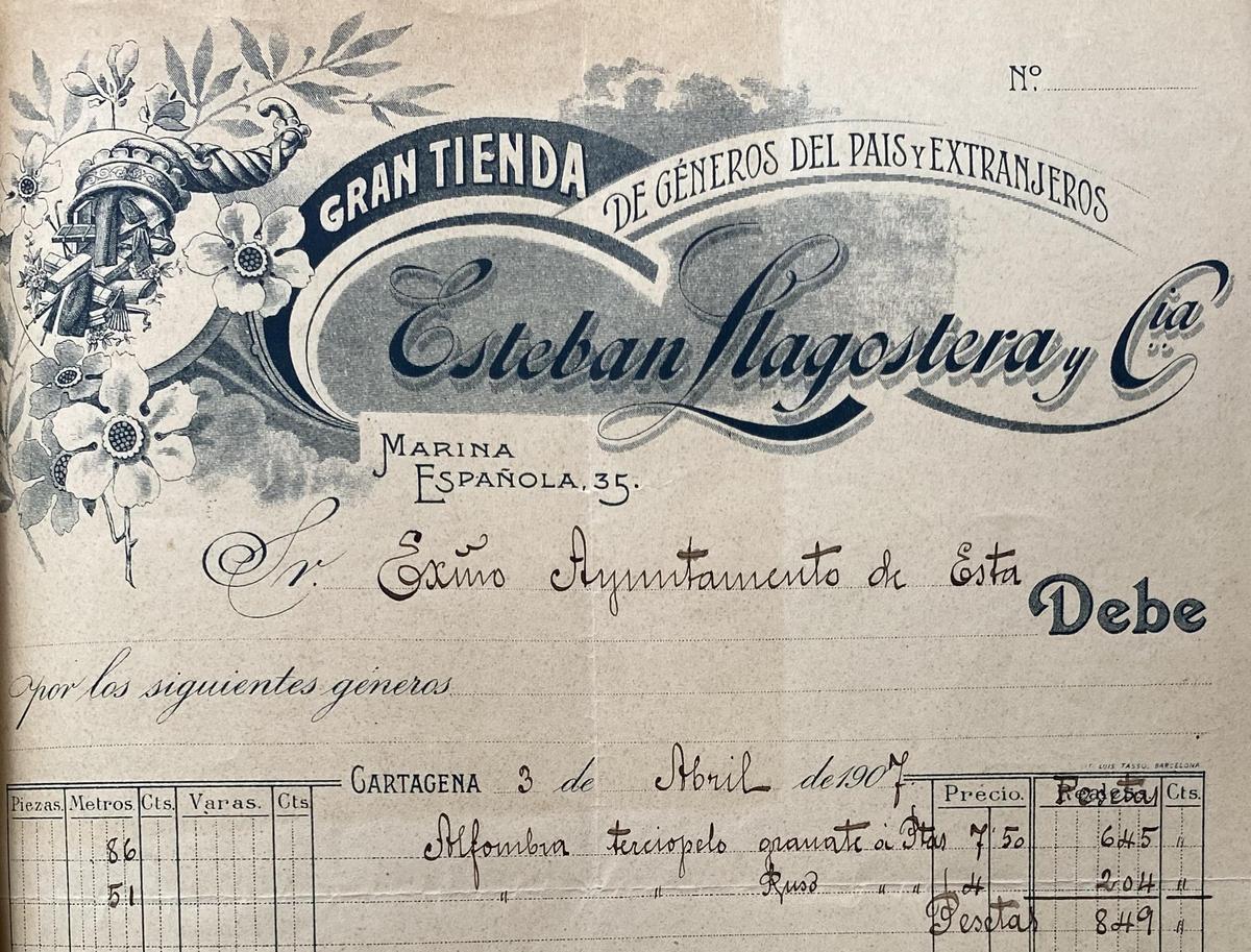 Factura de las alfombras servidas por Esteban Llagostera y Cía