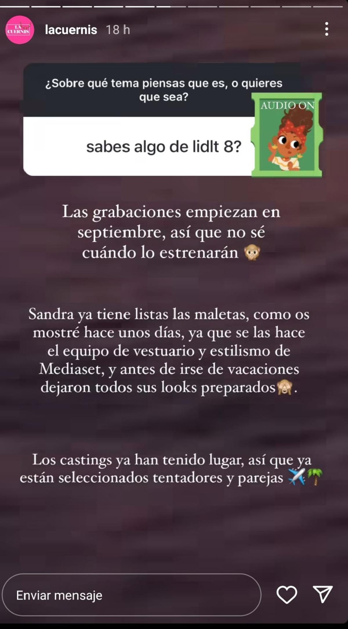 Story en el perfil de Instagram de La Cuernis