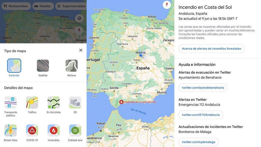 Google Maps introduce dos nuevas capas con información de los incendios activos y la calidad del aire