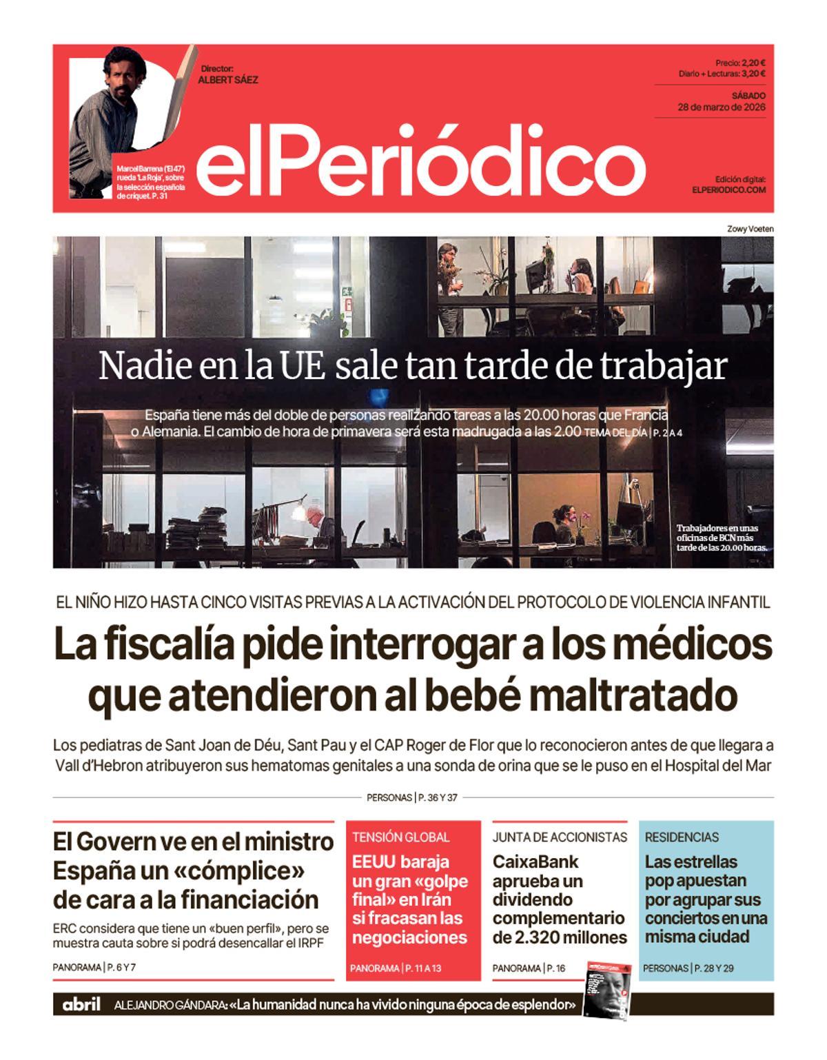 La portada de EL PERIÓDICO del 28 de marzo de 2026