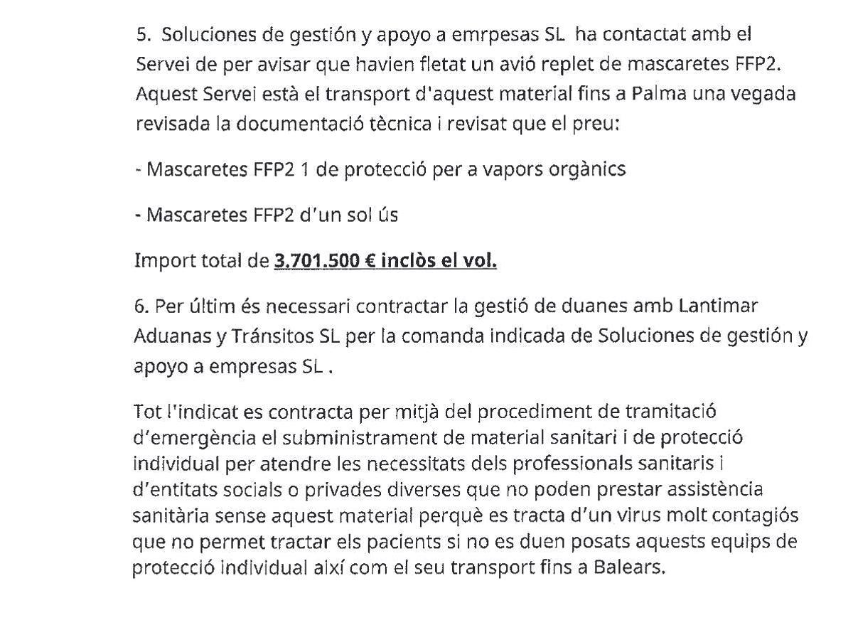 El envío de Koldo es el único que se despacha con siete líneas y un genérico «avión repleto de FFP2»