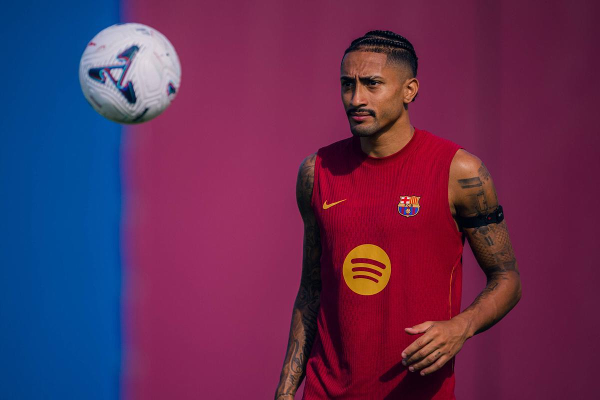 Raphinha, en un entrenamiento del Barça.