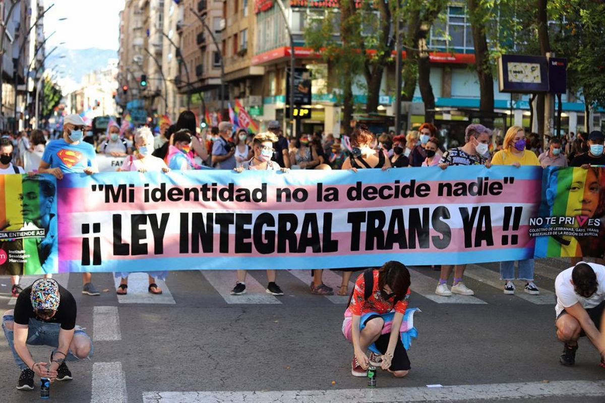 Durante la última marcha marcha del colectivo LGTBI+ en Murcia ya se exigía la "Ley Integral Trans ya"
