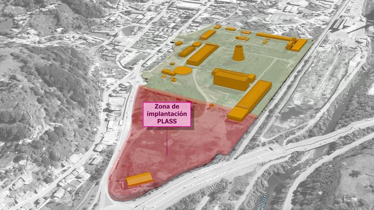 La zona donde se ubicará la lavandería en la parcela de Nitrastur