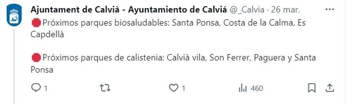 Tweet der Gemeinde Calvià