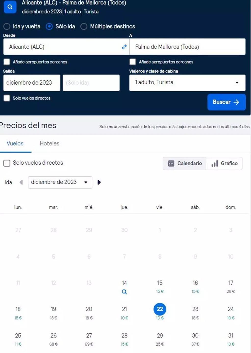 Así se ve un comparador de vuelos.