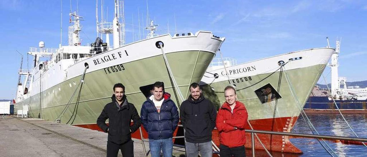 Desde la izq.: Khalid Abahabibi, Iván Garrido, Diego Parcero y Miguel Gestido, en Beiramar. // Ricardo Grobas