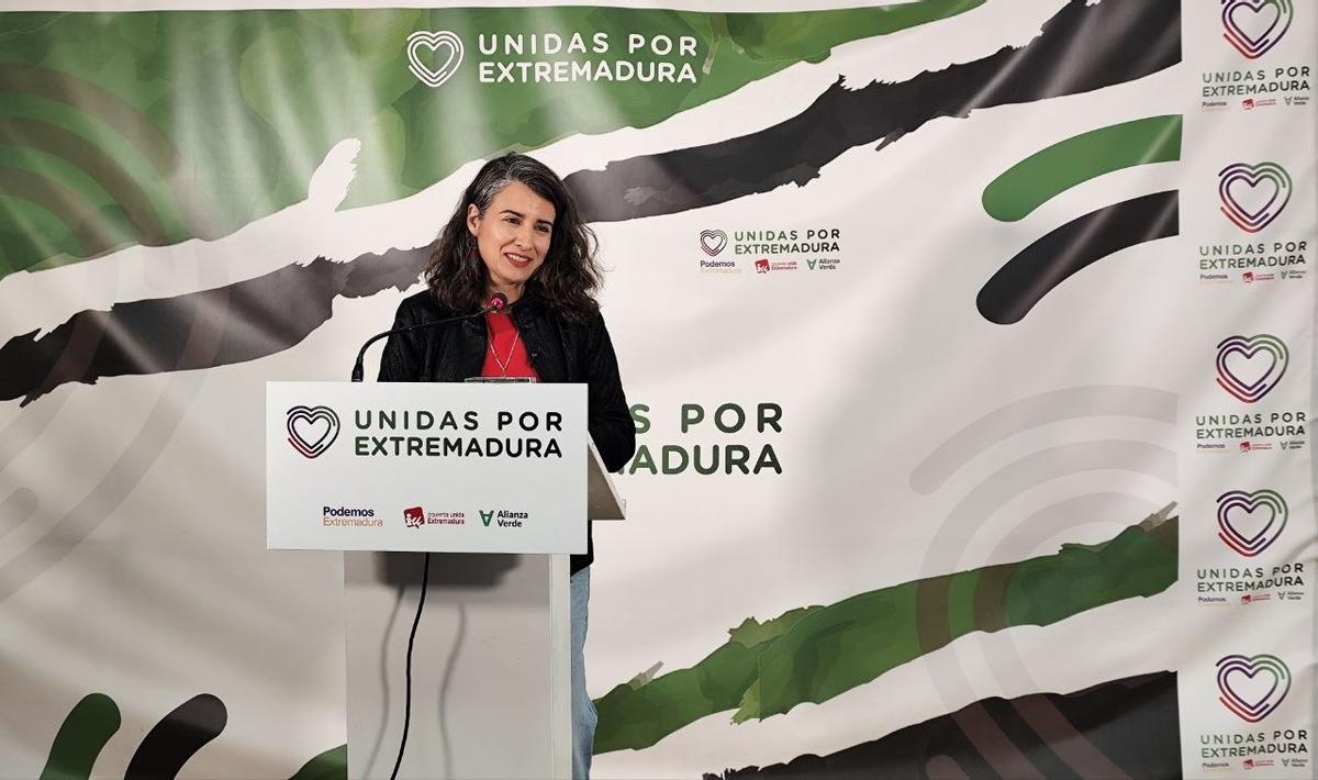 La portavoz de Unidas por Extremadura, Irene de Miguel, este lunes.
