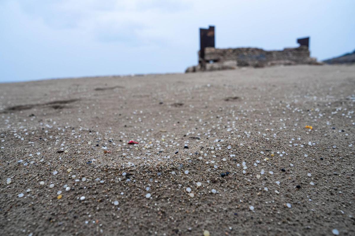 Pélets de plástico en la playa de la Pineda, en Vila-Seca