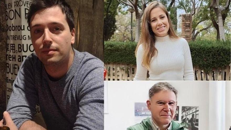 A l’esquerra, l’aspirant a ser copare, Diego Fuentes; a la dreta a dalt, la creadora de Copaternidad, Carmen Balaguer, i a sota, el sociòleg José García Marín.