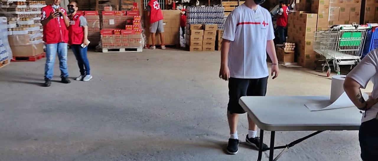 Un grupo de voluntarios organiza el reparto de alimentos realizado ayer. | CRUZ ROJA