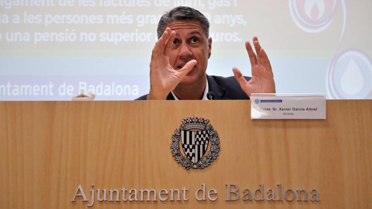 El alcalde de Badalona, Xavier García Albiol, en una rueda de prensa.