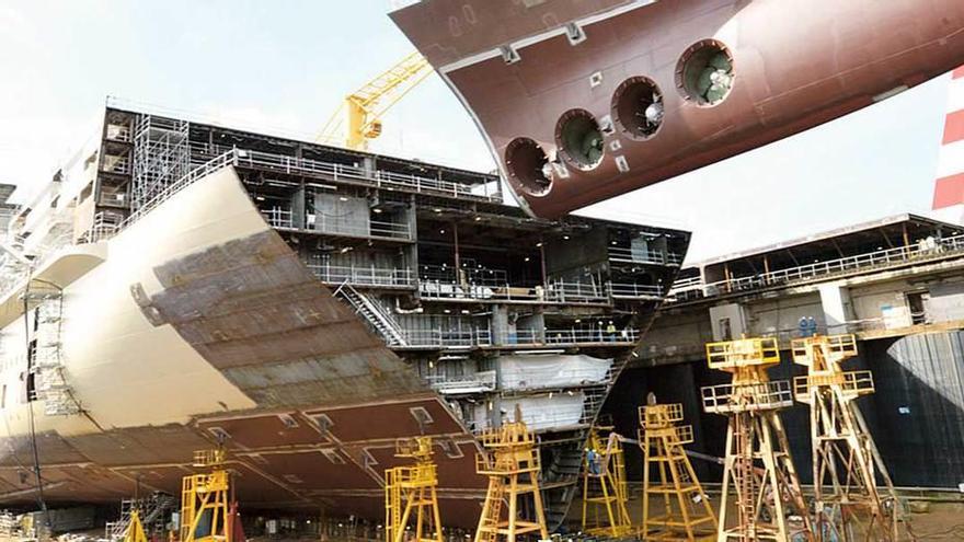 Obras de construcción del barco de cruceros &quot;Meraviglia&quot; en los astilleros de TSX France de Saint-Nazaire.