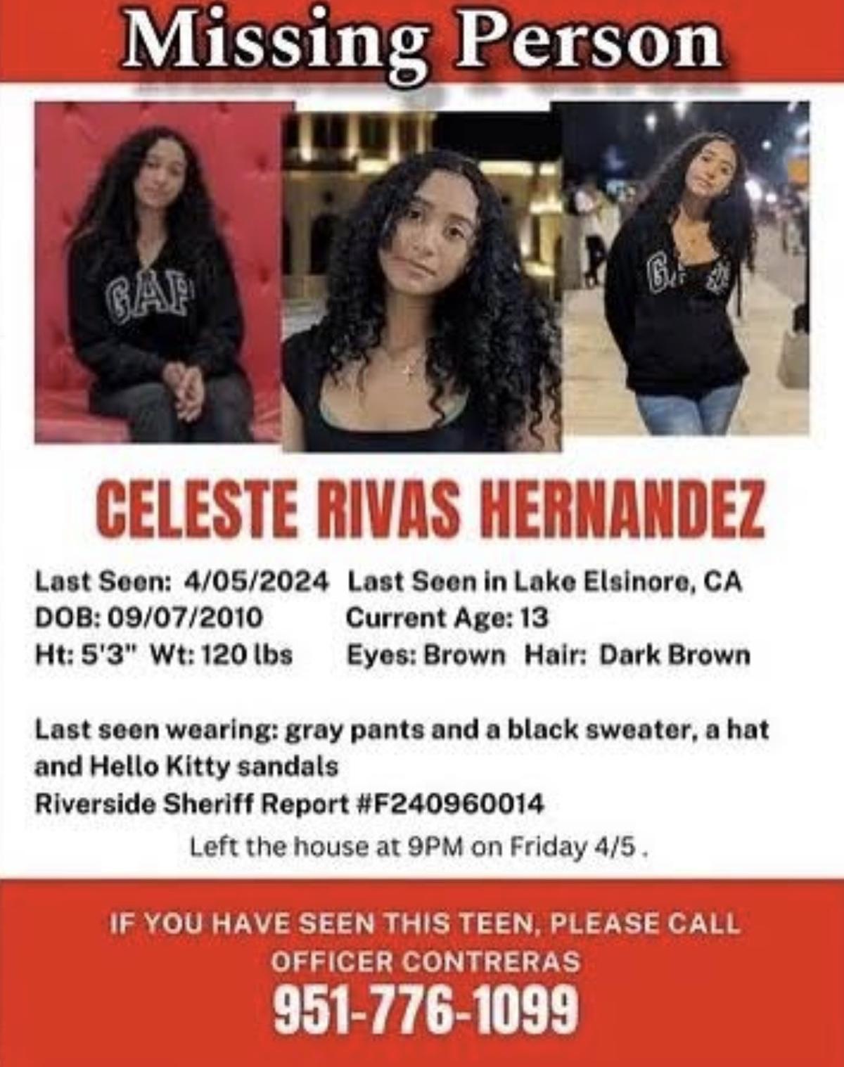 Anuncio de la desaparición de Celeste Rivas en California (EE.UU)