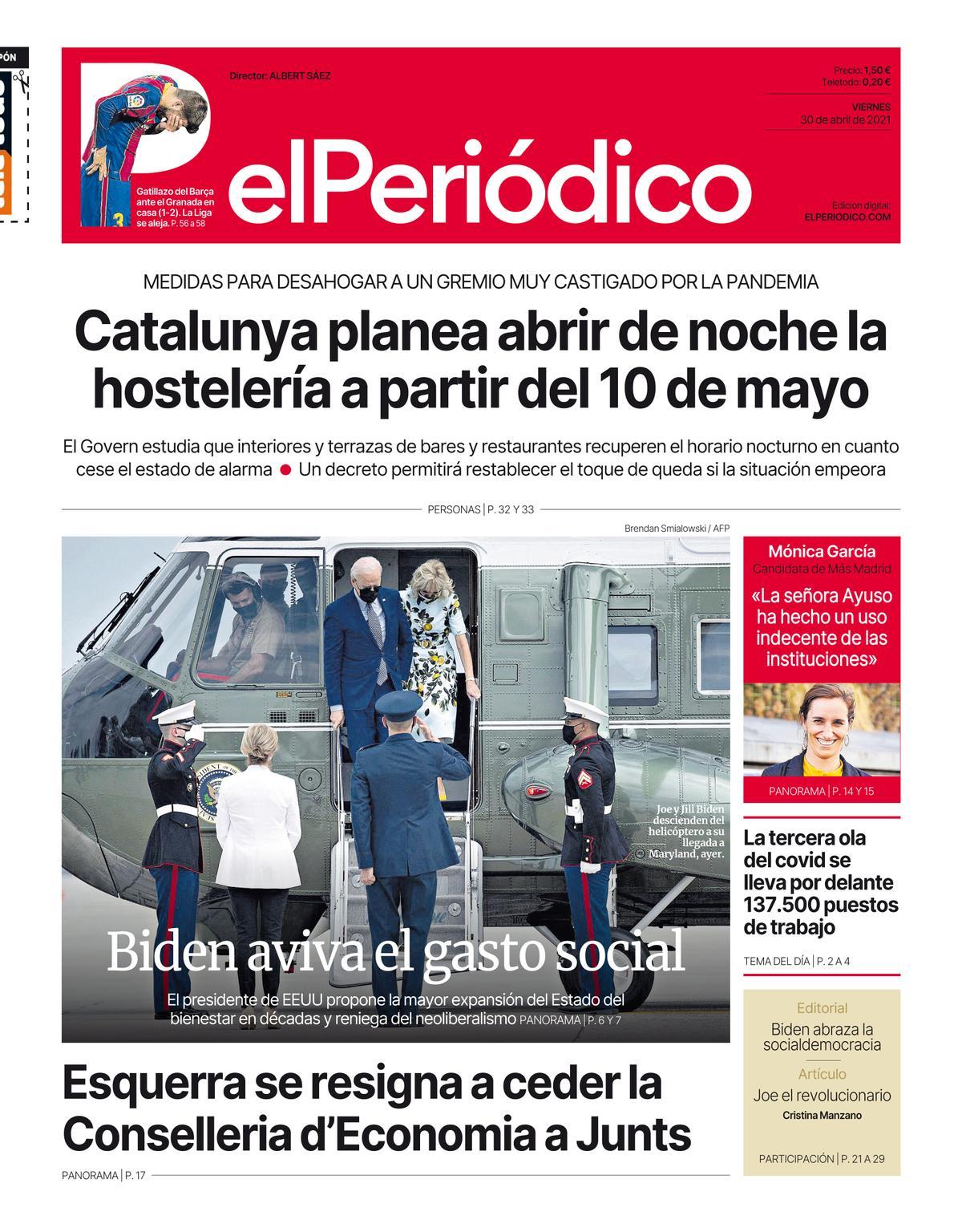 La portada d’EL PERIÓDICO del 30 d’abril del 2021