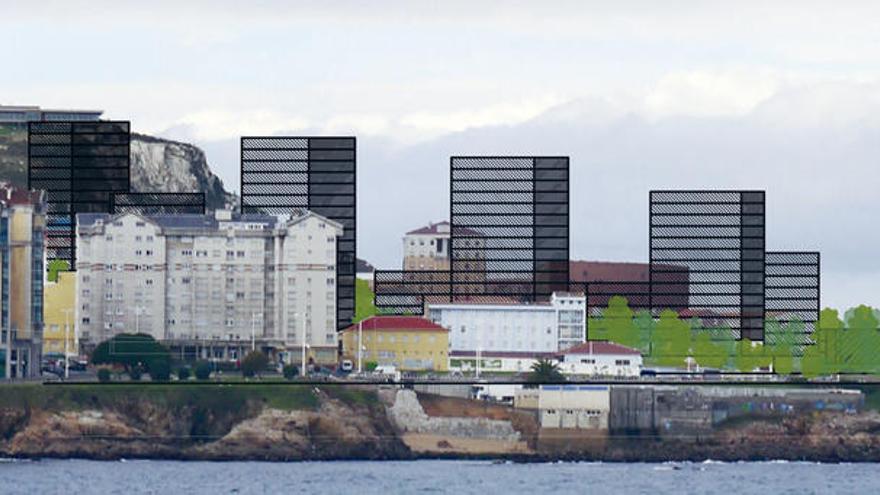 Recreación virtual de los edificios proyectados en As Percebeiras por el Plan Especial de Labañou.